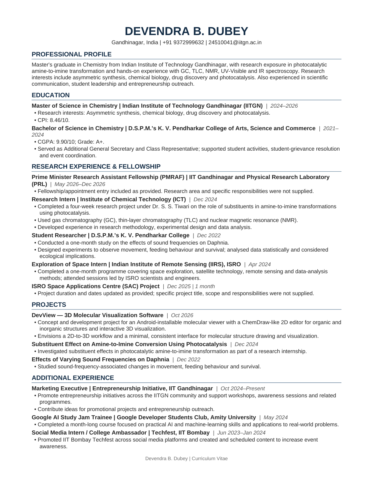 Curriculum Vitae Page 1 - Devendra B. Dubey