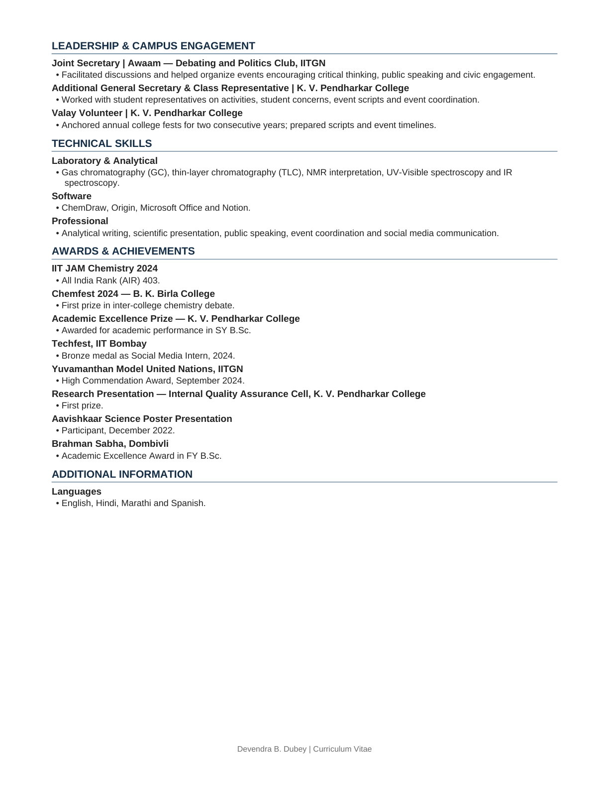 Curriculum Vitae Page 2 - Devendra B. Dubey